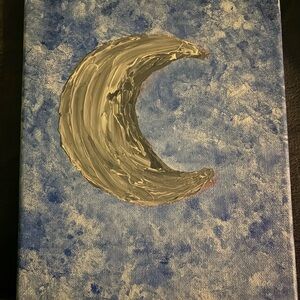 Blue and Gray Crescent Moon Painting Art